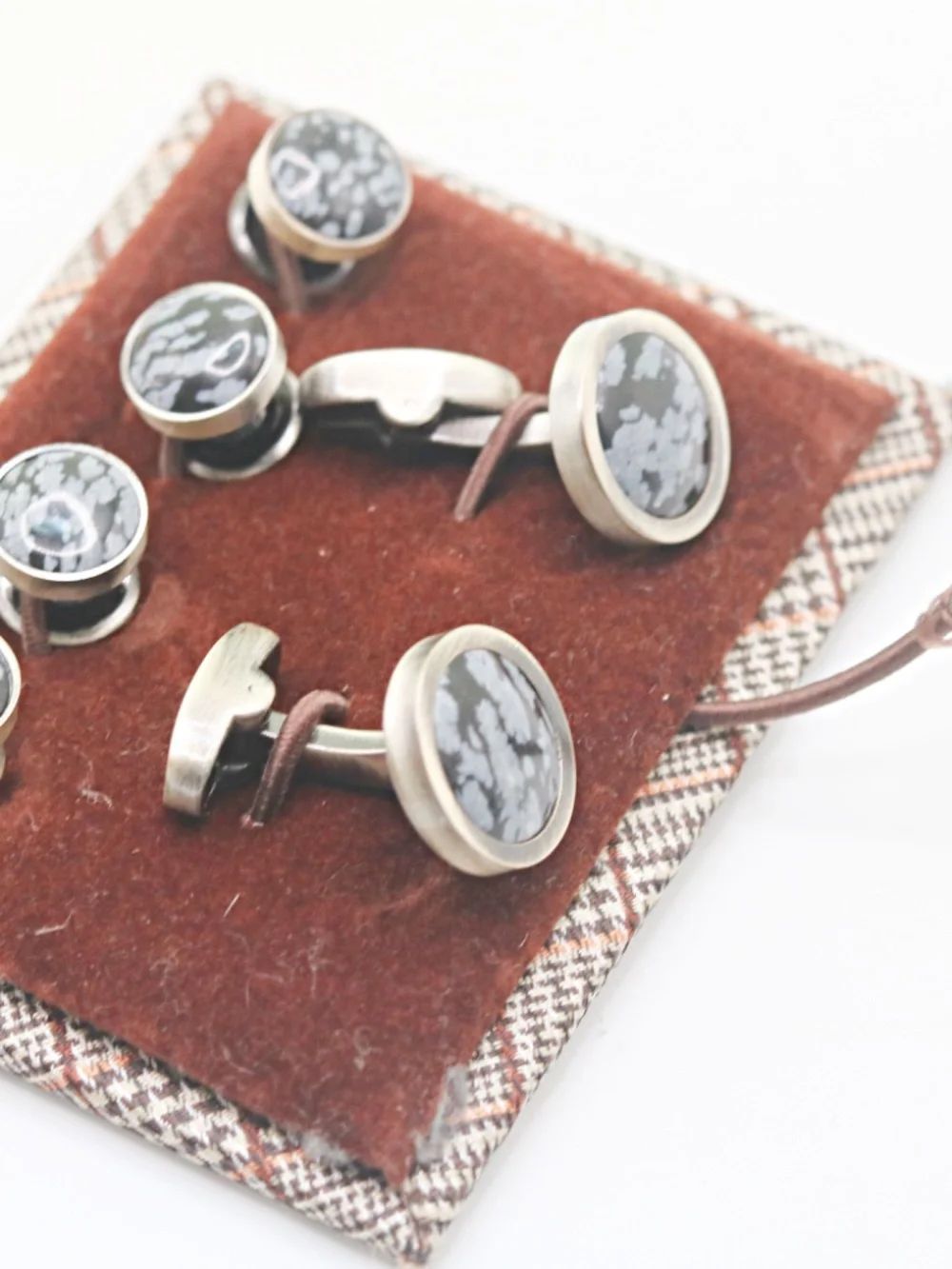 Men’s Cufflinks Tux Studs Set Black and Gray Stones  NEW